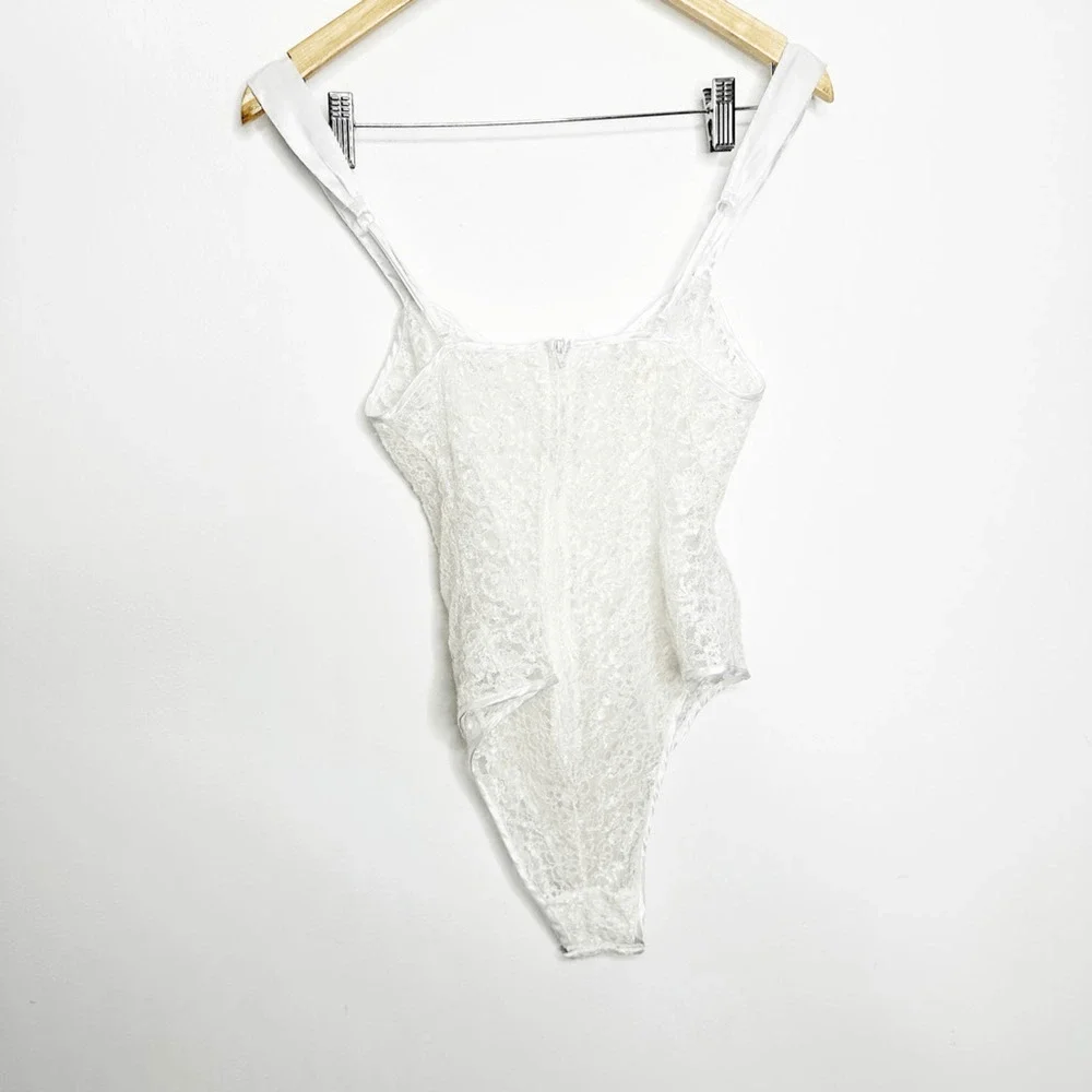 VTG 80s Gold Label VICTORIA'S SECRET WHITE LACE Teddy Semi Sheer high cut SMALL - Picture 7 of 7